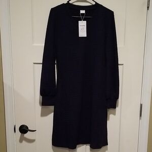 Navy Long Sleeve Dress With Pockets Size Large NWT Soft Comfy Quilted